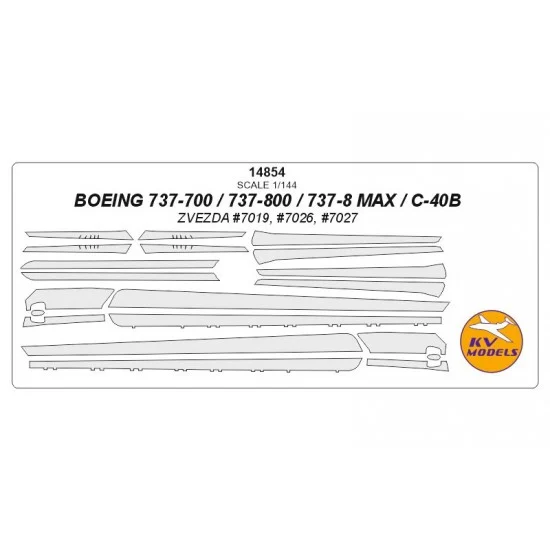 KV Models 14854 1/144 Boeing 737-700 / 737-800 / 737-8 MAX / C-40B Masks for Zvezda #7019, #7026, #7027