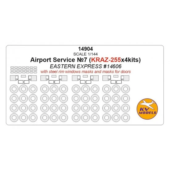 KV Models 14904 1/144 Airport Service #7 Masks (Kraz-255x4kits) w/Wheels Masks