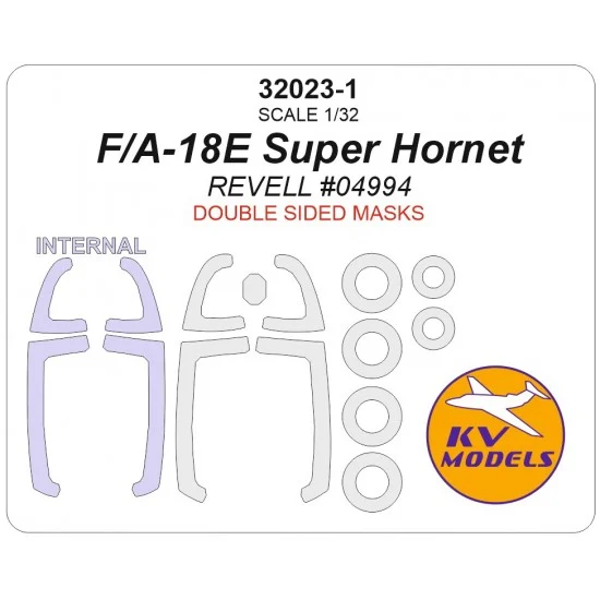 KV Models 32023-1 1/32 US F/A-18E Super Hornet Canopies and Wheels Masks for Revell (double-side)