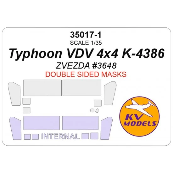 KV Models 35017-1 1/35 RU Typhoon VDV 4x4 K-4386 Window Masks for Zvezda kits (double-side)