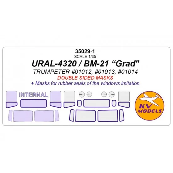 KV Models 35029-1 1/35 URAL-4320 / BM-21 "Grad" Double-sided Masks for Trumpeter #01012 #01013 #01014