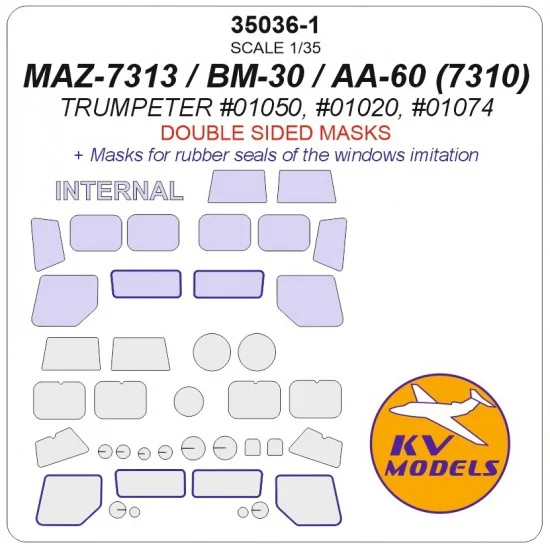 KV Models 35036-1 1/35 MAZ-7313 / BM-30 / AA-60 Window Masks for Trumpeter kits (double-side)