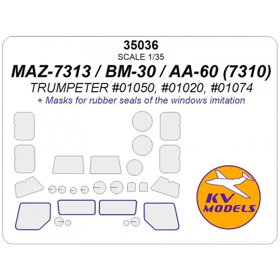 KV Models 35036 1/35 MAZ-7313 / BM-30 / AA-60 Window Masks for Trumpeter kits