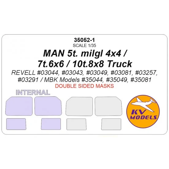 KV Models 35052-1 1/35 MAN 5t. milgl / 7t milgl / 10t. milgl Truck Masks for Revell (double-side)