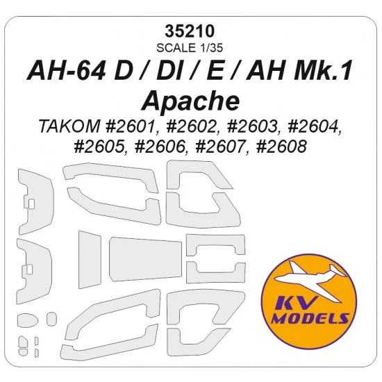KV Models 35210 1/35 US AH-64 D / DI / E / AH Mk. 1 Apache Canopies Masks for Takom kits