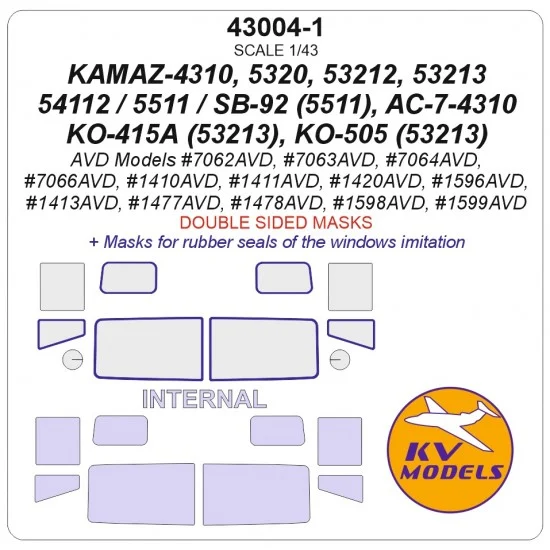 KV Models 43004-1 1/43 KamAZ/Mixer Truck SB-92 Masks for for AVD Models [Double-sided]