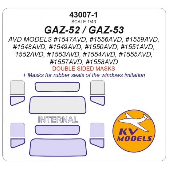 KV Models 43007-1 1/43 RU GAZ-52 / GAZ-53 Window Masks for AVD Models kits (double-side)