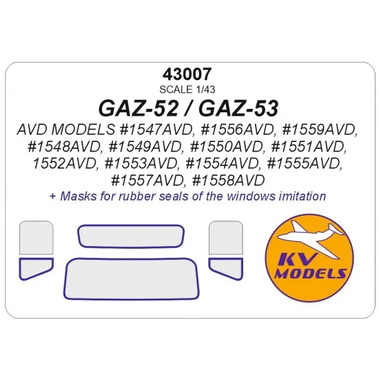 KV Models 43007 1/43 RU GAZ-52 / GAZ-53 Window Masks for AVD Models kits