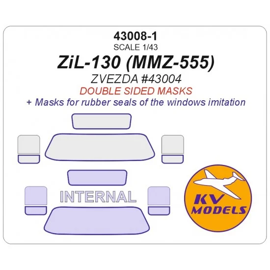 KV Models 43008-1 1/43 RU ZiL-130 Dump Truck MMZ-555 Window Masks for Zvezda kits (double-side)