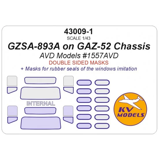KV Models 43009-1 1/43 Van GZSA-893A on GAZ-52 Chassis Masks for AVD Models #1557AVD [Double-sided]
