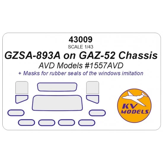 KV Models 43009 1/43 Van GZSA-893A on GAZ-52 Chassis Masks for AVD Models #1557AVD