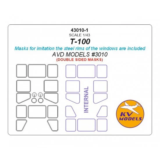 KV Models 43010-1 1/43 T-100 Masks for AVD Models #3010 (Double sided)