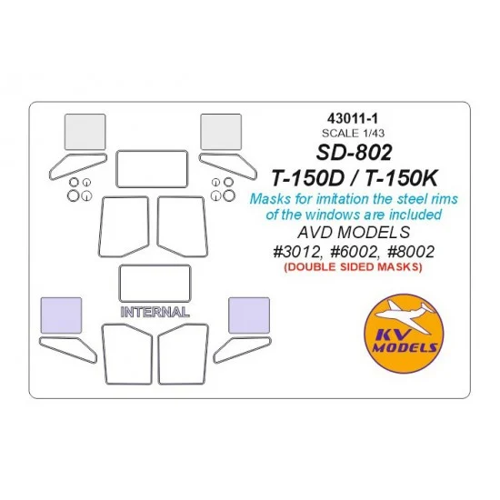 KV Models 43011-1 1/43 SD-802 / T-150D / T-150K Masks for AVD Models #3012, #6002, #8002 (Double sided)