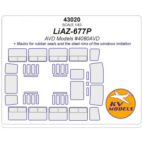 KV Models 43020 1/43 Bus LiAZ-677P Masks for AVD Models #4080AVD