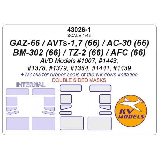 KV Models 43026-1 1/43 Gaz-66/Avts-1,7/AC-30/BM-302/TZ-2/Afc Double Sided Masking for Avd Models