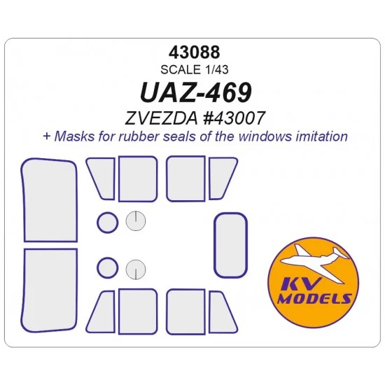 KV Models 43088 1/43 Soviet Military Off Road Vehicle UAZ-469 Masks for Zvezda #43007