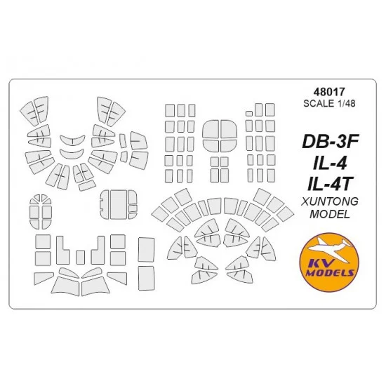 KV Models 48017 1/48 Ilyushin DB-3F/IL-4/IL-4T Paint Masking w/Wheels Masks for Xuntong Model kits