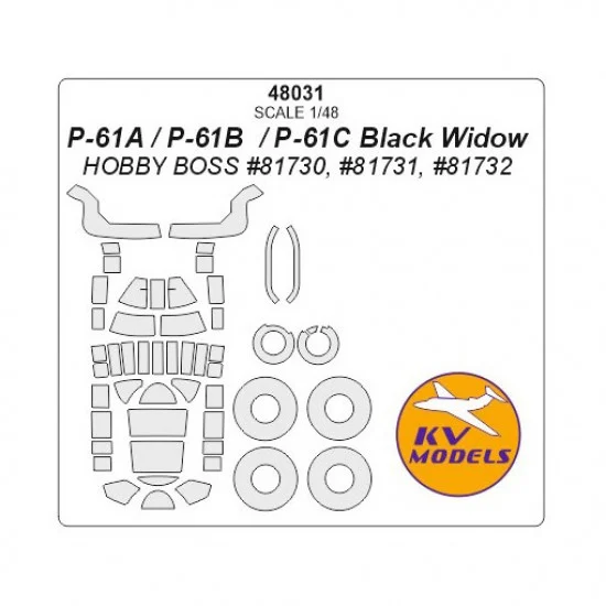 KV Models 48031 1/48 P-61A/P-61B /P-61C Black Widow Masking for HobbyBoss #81730, #81731, #81732