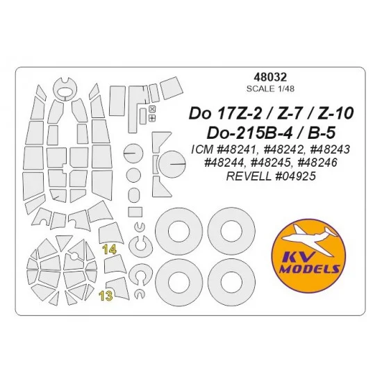 KV Models 48032 1/48 Do 17Z-2/Z-7/Z-10/Do-215B-4/B-5 Paint Masking for ICM/Revell kits