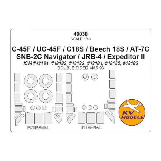 KV Models 48038 1/48 C-45F/UC-45F/C18S/Beech 18S/AT-7C/SNB-2C Navigator/JRB-4/Expeditor II Masking