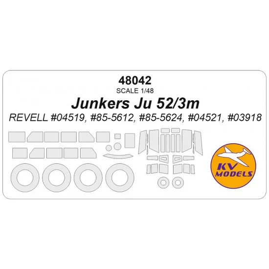 KV Models 48042 1/48 Junkers Ju 52/3m Masks for Revell (canopies and wheels) - Model Planes