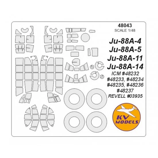 KV Models 48043 1/48 Ju-88A-4/A-5/A-11/A-14 Masking for ICM #48232-48237/Revell #03935