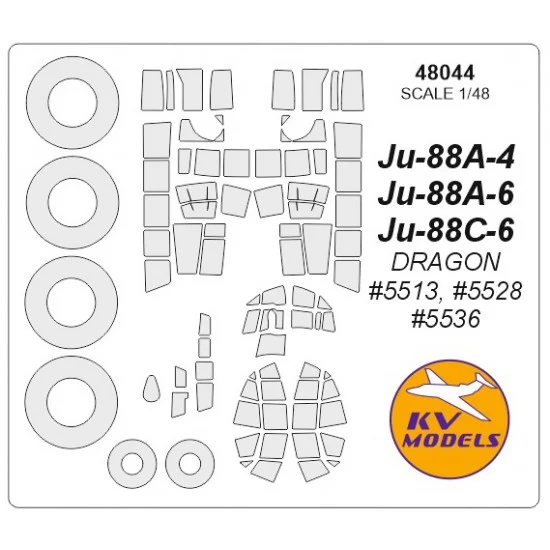 KV Models 48044 1/48 Ju-88A-4/A-6/C-6 Masking for Dragon #5513, #5528, #5536