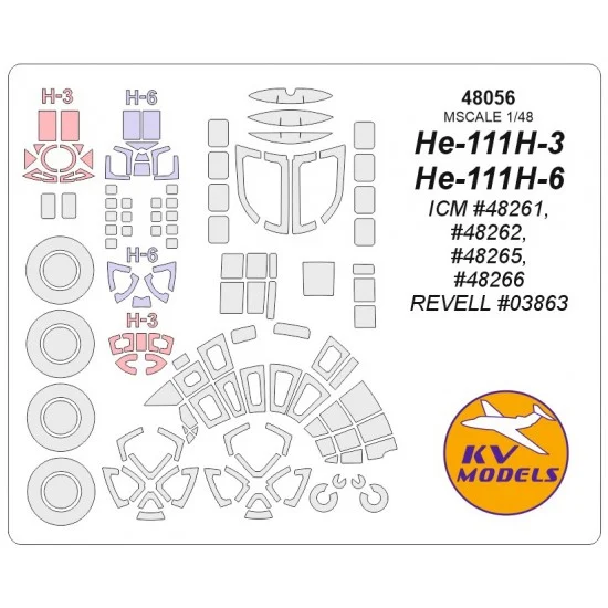 KV Models 48056 1/48 He-111H-3 / H-6 Masks for ICM / Revell w/Wheels Masks