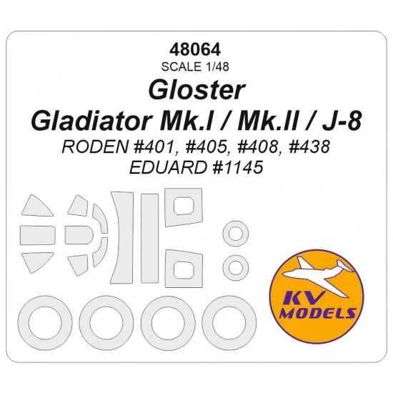 KV Models 48064 1/48 Gloster Gladiator Mk.I/Mk.II/J-8 Masks for Roden/Eduard #1145 (canopies and wheels)