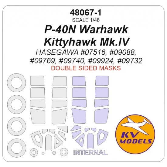 KV Models 48067-1 1/48 P-40N Warhawk/Kittyhawk Mk.IV Masks for Hasegawa [Double-sided]