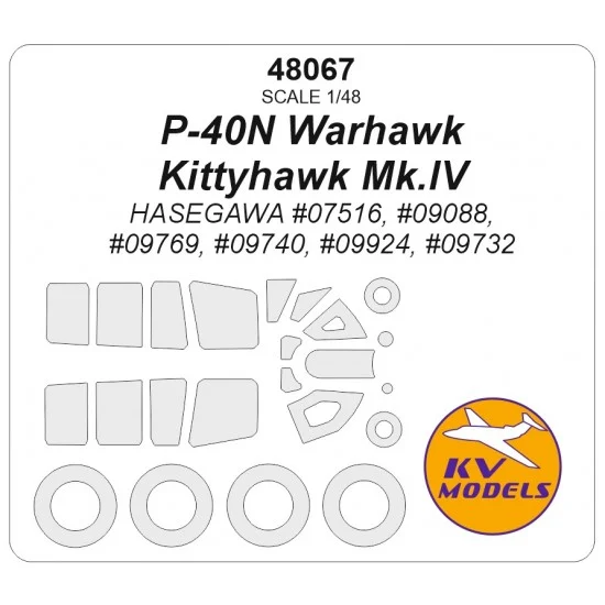 KV Models 48067 1/48 P-40N Warhawk/Kittyhawk Mk.IV Masks for Hasegawa (canopies and wheels)