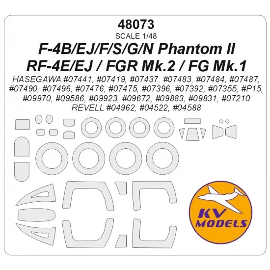 KV Models 48073 1/48 F-4B/EJ/F/S/G/N/RF-4E/EJ Phantom II/FGR Mk.2/1 Masks for Hasegawa/Revell