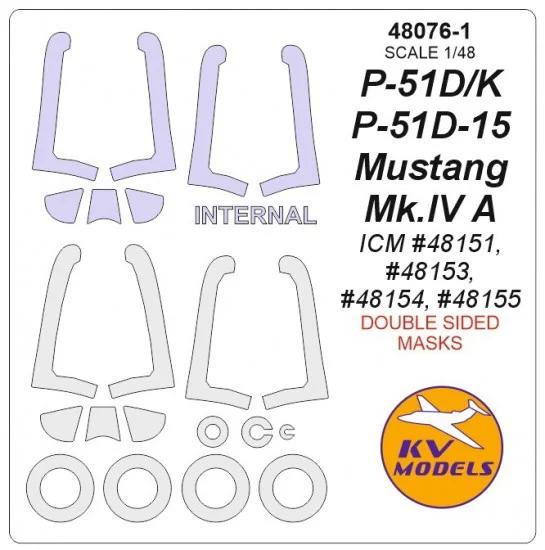 KV Models 48076-1 1/48 P-51D / K / D-15 Mustang Mk.IV A Masks for ICM (Double sided) w/Wheels Masks