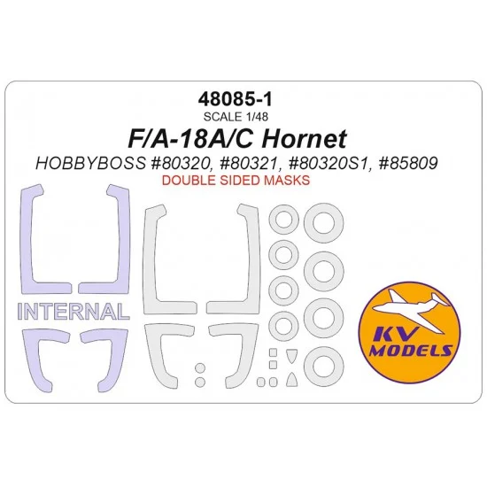 KV Models 48085-1 1/48 F/A-18A/C Hornet Masks for Hobby Boss [Double-sided] (canopies and wheels)