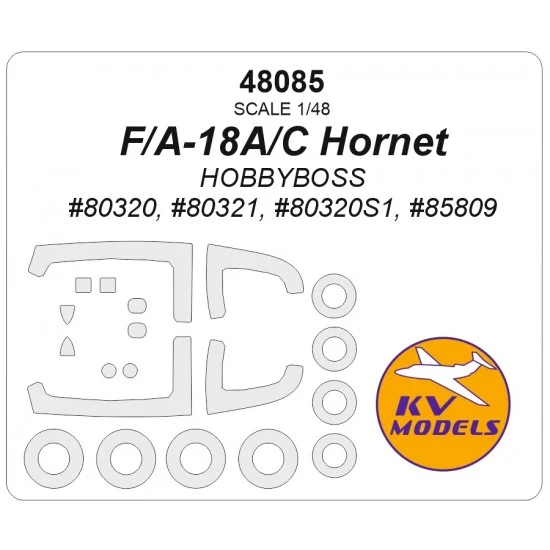 KV Models 48085 1/48 F/A-18A/C Hornet Masks for Hobby Boss (canopies and wheels)