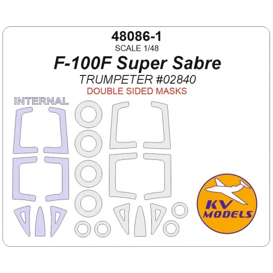 KV Models 48086-1 1/48 F-100F Super Sabre Masks for Trumpeter #02840 [Double-sided] (canopies and wheels)