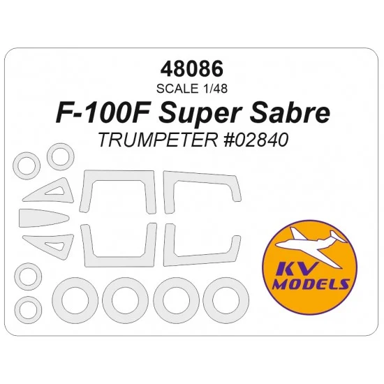 KV Models 48086 1/48 F-100F Super Sabre Masks for Trumpeter #02840 (canopies and wheels)