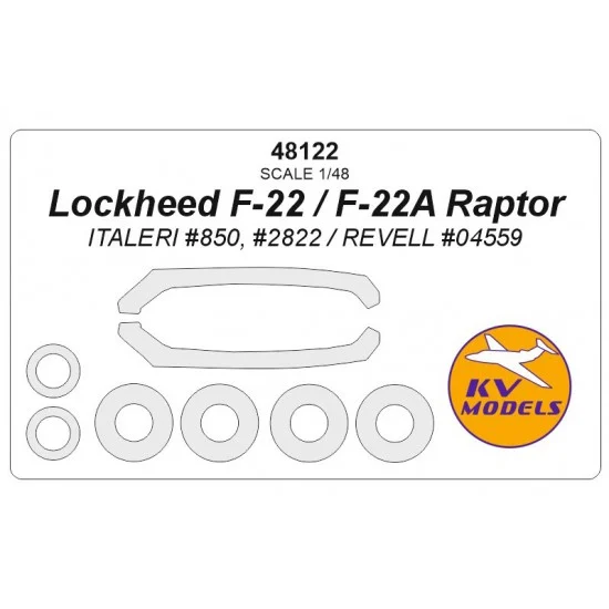 KV Models 48122 1/48 Lockheed F-22/F-22A Raptor Masking for Italeri #850/2822/Revell #04559