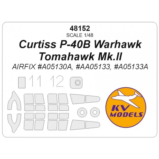 KV Models 48152 1/48 US Curtiss P-40B Warhawk/Tomahawk Mk.II Canopies n Wheels Masks for Airfix