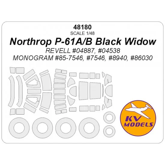 KV Models 48180 1/48 US Northrop P-61A/B Black Widow Canopies and Wheels Masks for Revell kits