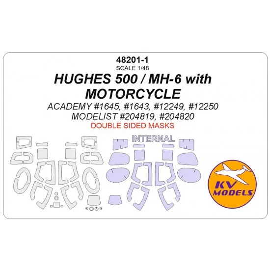 KV Models 48201-1 1/48 US HUGHES 500 / MH-6 Canopies Masks for Academy / Modelist (double-side)