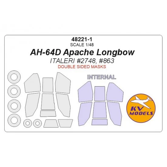 KV Models 48221-1 1/48 AH-64D Apache Longbow Double-sided Masking for Italeri #2748, #863