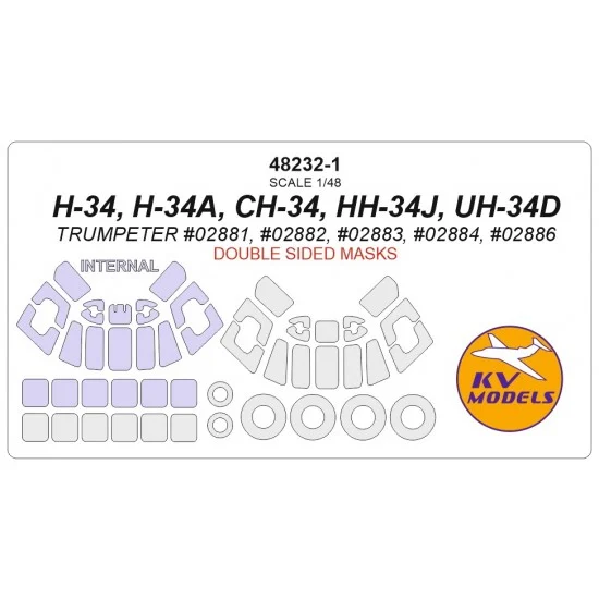 KV Models 48232-1 1/48 H-34, H-34A, CH-34, HH-34J, UH-34D Double-sided Masks for Trumpeter kits