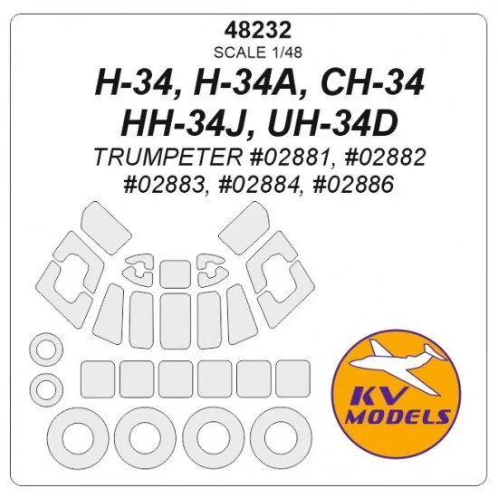 KV Models 48232 1/48 H-34, H-34A, CH-34, HH-34J, UH-34D Masks for Trumpeter kits
