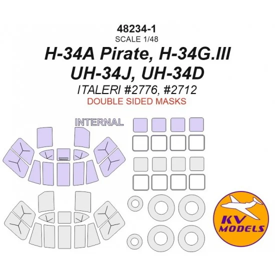 KV Models 48234-1 1/48 H-34A Pirate, H-34G.lll, UH-34J, UH-34D Paint Masking for Italeri #2776, #2712 (Double-sided)