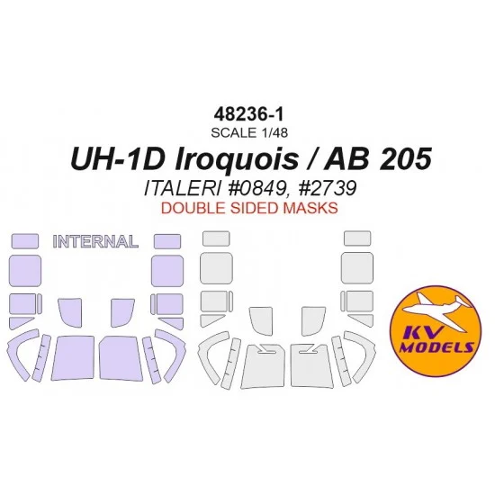 KV Models 48236-1 1/48 UH-1D Iroquois / AB 205 Paint Masking for Italeri #0849, #2739 (Double-sided)