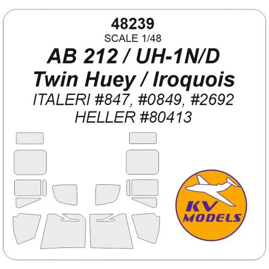 KV Models 48239 1/48 US AB 212 / UH-1N/D Twin Huey / Iroquois Canopies Masks for Italeri kits