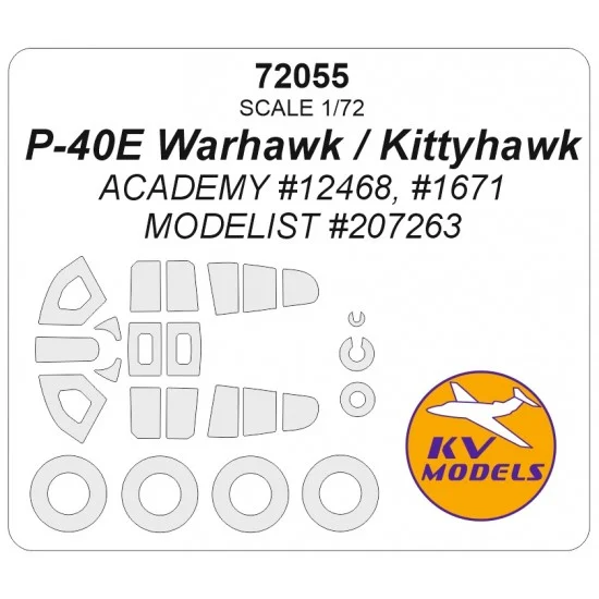 KV Models 72055 1/72 P-40E Warhawk/Kittyhawk Paint Masks for Academy #12468 #1671 / Modelist #207263