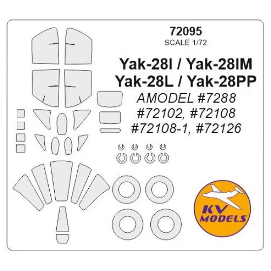 KV Models 72095 1/72 Yak-28I/IM/L/PP Masking w/Wheels Masks for Amodel kits