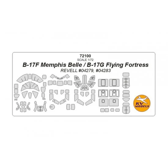 KV Models 72100 1/72 B-17F Memphis Belle/B-17G Flying Fortress Masking for Revell #04279, #04283
